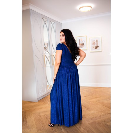 Sukienka maxi PLUS SIZE brokatowa Porscha granatowa