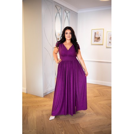 Sukienka maxi PLUS SIZE brokatowa Porscha fioletowa