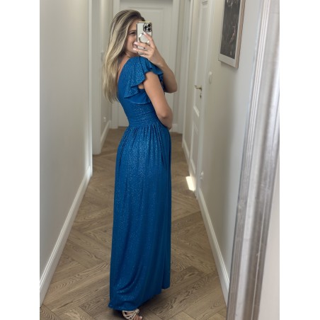 Sukienka maxi PLUS SIZE brokatowa Demi turkusowa