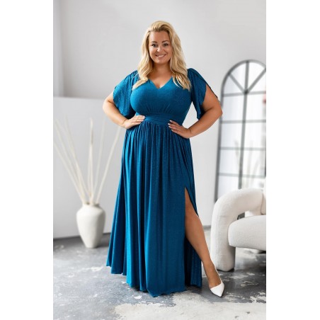 Sukienka maxi PLUS SIZE Fenix brokatowa turkusowa