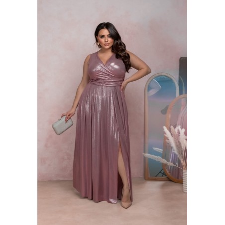 Sukienka maxi z połyskiem PLUS SIZE Nora różowa